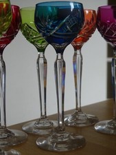 VINTAGE SIX CORDIALS GLASSES CRYSTAL VAL ST LAMBERT BELGUIM SIX COLORS ht 5,12"