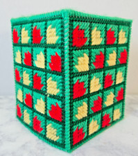 Handmade Plastic Canvas Process Patchwork Tulips Yellow Red Green Tissue Topper