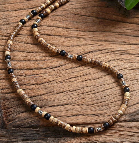 Collier homme perles agate - collier,
