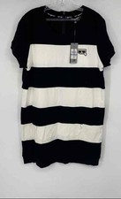 Karl Lagerfeld Womens Black White Striped Knee Length T-Shirt Dress Size XL