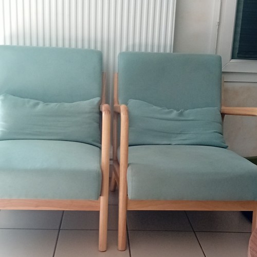 Fauteuils tissu bleu uni - 3,