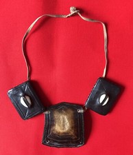 Indian Ethnic 3 Large Beads Shell Leather Cord Necklace