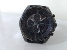 Watch Men's Seiko Chronograph 100M Tachymeter Black Dial Watch Quartz 8T67-00H0