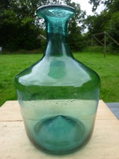 RARE Bouteille ancienne verre soufflé bleu Gresigne antique glass bottle 18th