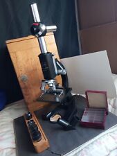 Germany vintage Rhein-optik Microscope w/ Wood Case w.Berlin Set