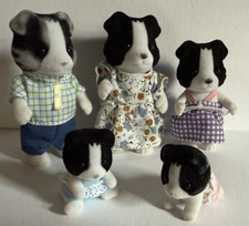 Sylvanian Families Border Collie Dogs Family of Five Black and White Dressed