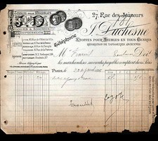 PARIS (II°) VELOURS SOIERIES TISSUS pour MEUBLES "J. DUCHESNE" en 1895