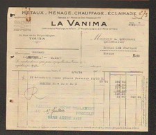 TOURS (37) Ets. METALLURGICAL / METALS "LA VANIMA" Invoice in 1934