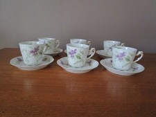 6 TASSES A CAFÉ  & SOUS TASSES EN PORCELAINE DE LIMOGES D &C DECOR FLORAL MAUVE
