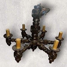 Lustre En Bois Avec 6 Branches Style Rustique , Vintage Année 60 - Grand Lustre