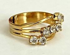 Vintage BAGUE NEUVE doré & strass diamant réglable Ring ajustable Gold 