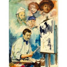 VIKO Victor - Dessin original "Le peintre" 33x24cm - 1969