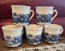 Lot de 5 tasses à thé anciennes anglaises Churchill made in England,  décor bleu