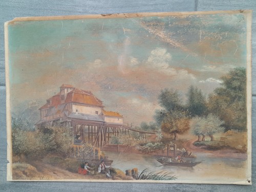 Dessin ancien scène village