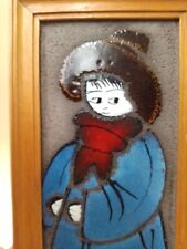 Glazed Lava Stone Painting Picturing Young Boy with Red Scarf