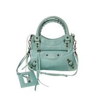 Balenciaga Sac Classic Mini 2-Way Mini Bag in Turquoise Blue with Antique Auth