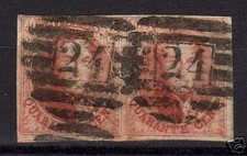 Belgium 1858 YV 12 in horiz. pair CANC VF