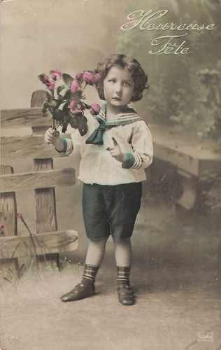 Heureuse fete enfant roses - cp,