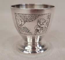  scene children dog birds cupcover antique silver metal