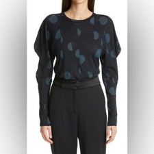 Proenza Schouler Dot Leg of Mutton Sleeve Tissue Jersey Top in Black Size Small.