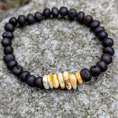 Bracelet perles ambre - , noir