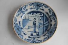 Delft Chinoiseries Blue Shade Earthenware Plate 18th Century (72541)