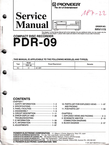 Manuel service pour pioneer - manuel, de