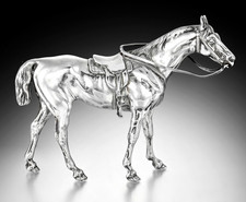 Magnifique Sculpture / Statue en Argent massif Cheval Sellé