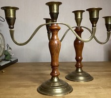 Paire De Bougeoirs Bois Laiton