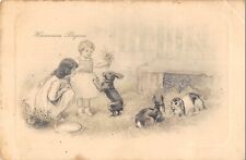 Postcard fantasy / rabbits / children / happy easter