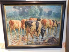 Impressionism Landscape Painting With Cows! Signed