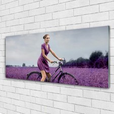 Impression sur verre acrylique Image tableau 125x50 Personnes Femme Vélo Prairie