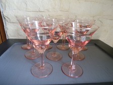 9 Antique Pink 30s White Wine Walking Glasses