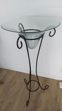 vide-poche vintage 1980 coupe verre sur pied fer forgé, H 104cm, diamètre 48cm