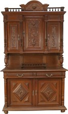 Antique French Henry II Oak Buffet Hutch with Elegant Carvings