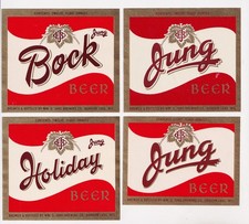 (4) 1950 WM. G. JUNG BREWING CO, RANDOM LAKE WIS 8, 12, BOCK HOLIDAY BEER LABELS