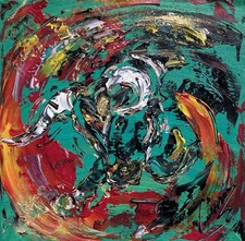 Taureau Et Muleta LINARD PEINTURE TOILE TABLEAU  40x40cm Neuf Original