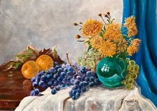 MUSSILIER Nature morte aux raisins  Huile sur toile