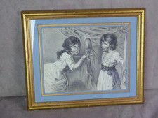 JOLI DESSIN ANCIEN, au crayon gras. "S'AMUSER A SE FAIRE PEUR !"