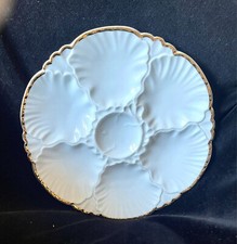 Porcelain Oyster Plate Vintage White Gold Trim Belgian Cerabel Vintage