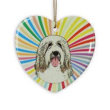 Ornement En Cœur De Bearded Collie - Céramique