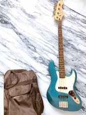 Busker's Electric Jazz Bass Turquoise Blue Guitar with Soft Case