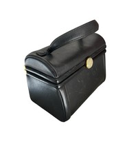 Sac à main vanity vintage vers 1970 cuir noir petite valise