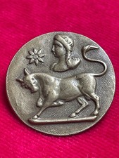Antique Zodiac Button BULL Bronze 30mm Collection
