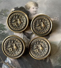 4 gros boutons anciens oiseaux en relief laiton doré 