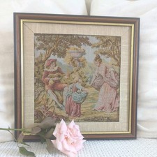 Vintage Framed Tapestry French Gobelin Victorian Wall Picture Decor Embroidery