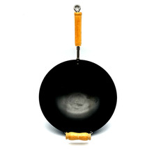 Carbon Steel Wok with Wooden Handles Traditional Stir Fry Pan Non-Stick