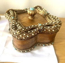 Ceramic Jewelry Box Wood Enamel Filigree Gold Metal Antique Baroque Vintage