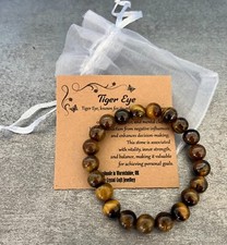 TIGER EYE Bracelet Stretchy Handmade With Gift Bag & Card Crystal Gemstone 8mm