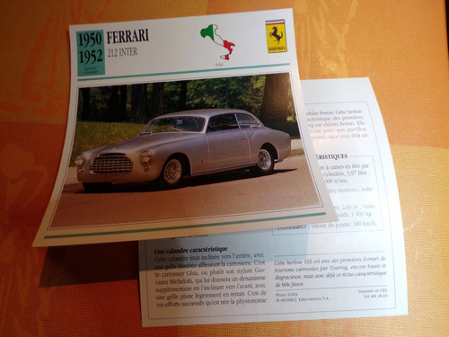 Carte fiche auto ferrari 212 - carte,
